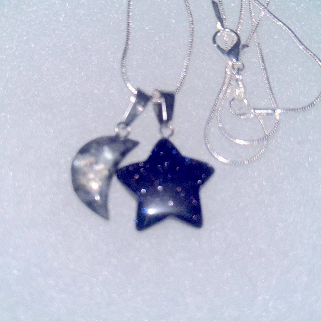 Boho Hippie Larvikite Moon And Blue Goldstone Star Sterling Silver Necklace 24 25$